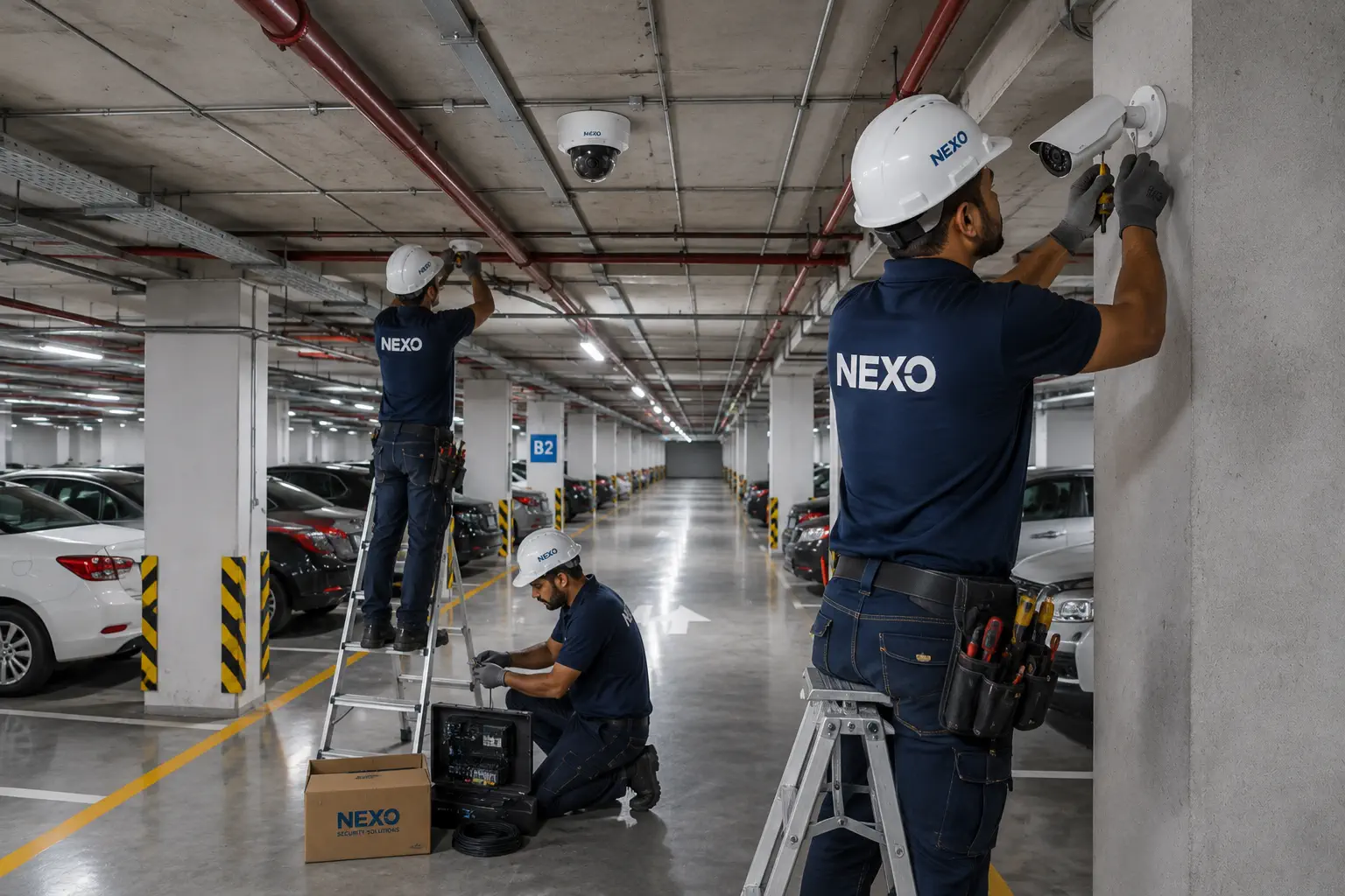 Certified crew installing security cameras
