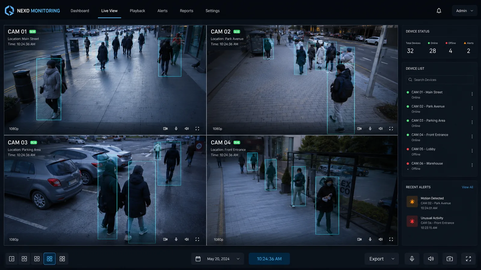 An operator watching a wall of live camera feeds in the monitoring centre