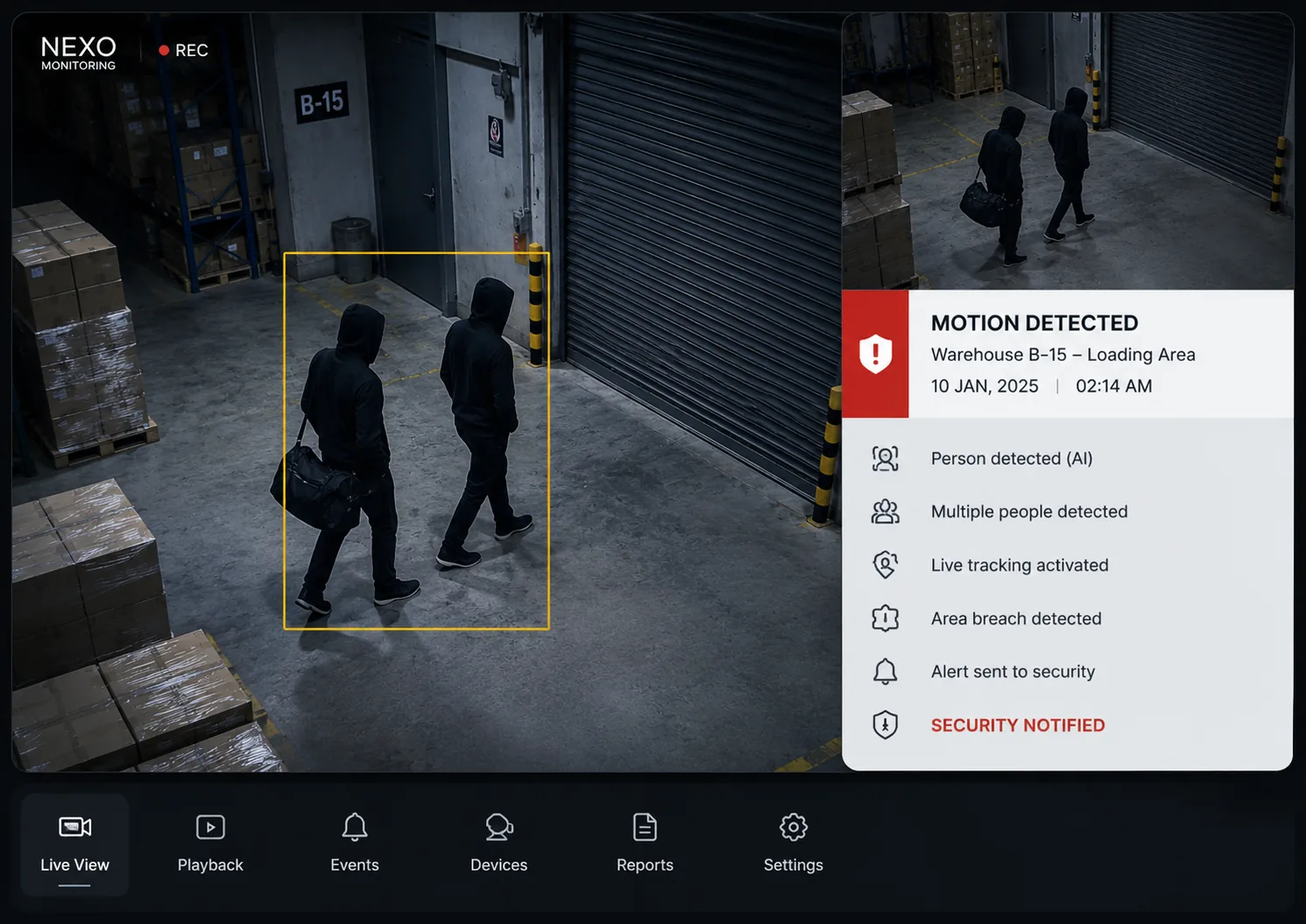 Nexo AI monitoring detecting intruders in real time for Cranbrook