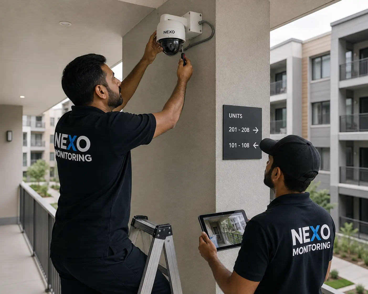 Professional AI camera installation for multifamily residential security by Nexo